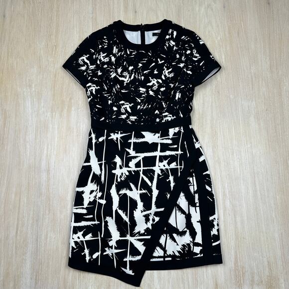 BCBGMaxazria Raquel Asymmetrical Hem Short Sleeve Party Mini Cocktail Dress 4 - Picture 1 of 14